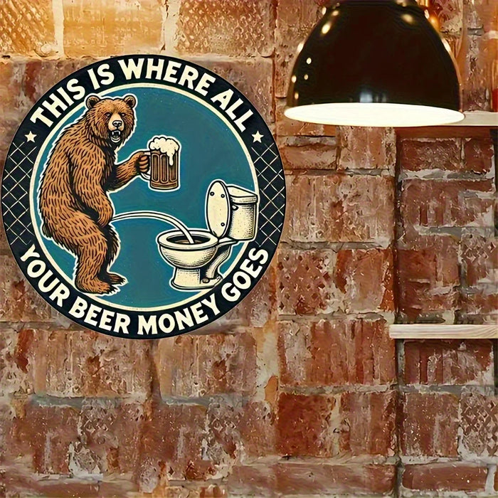 Vintage 8-Inch Round Wood Hanging Sign Beer Money Spent Here