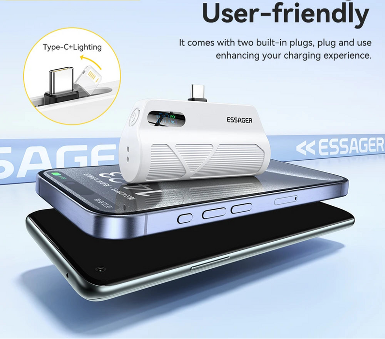Mini Capsule Power Bank 5000Mah Pd 20W Fast Charging For Iphone 16 15 14 Xiaomi Samsung Portable Mobile External Battery