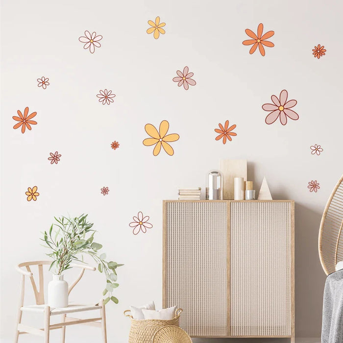 18 Piece Retro Hippie Flower Wall Stickers For Home Decor