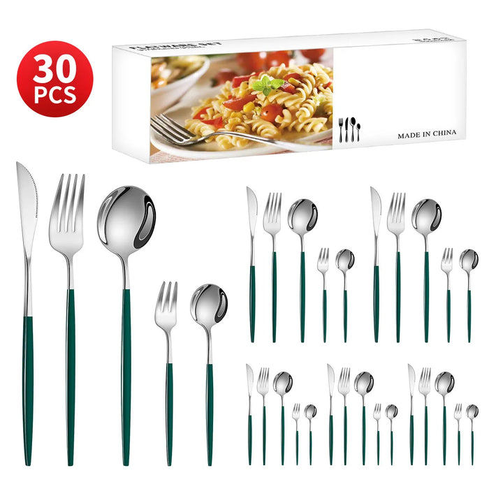 30 Piece Stainless Steel Cutlery Set For Dining Banquets