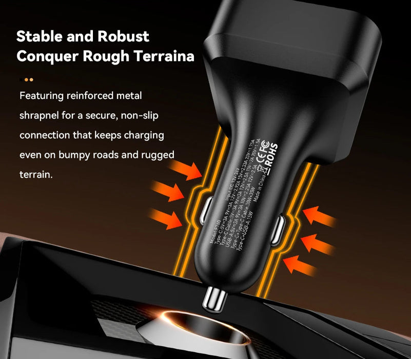 65W Usb C Retractable Cable Car Charger 3 Ports Pd3.0 Qc3.0 30W Fast Charging For Iphone 16 15 Ipad Samsung S24 Xiaomi