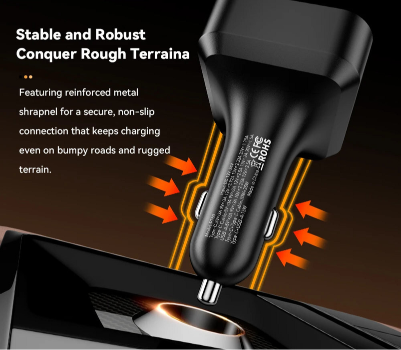 65W Usb C Car Charger 3 Ports With Retractable Cable Pd3.0 Qc3.0 30W Fast Charging For Iphone 16 15 Ipad Samsung Xiaomi