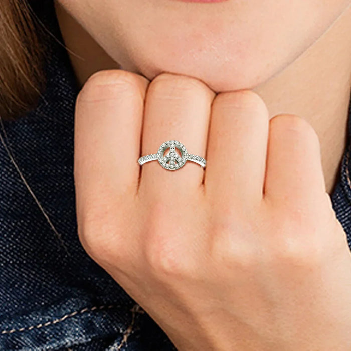 925 Sterling Silver Peace Symbol Ring Europe Style Glam Jewelry For Women