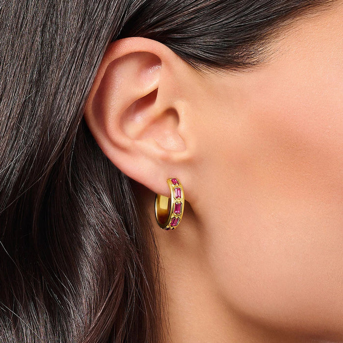 925 Sterling Silver Red Crocodilian Armor Hoop Earrings Europe Style Unisex Rebel