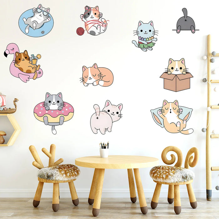 Adorable Cartoon Cat Wall Decals For Kids Room Decor