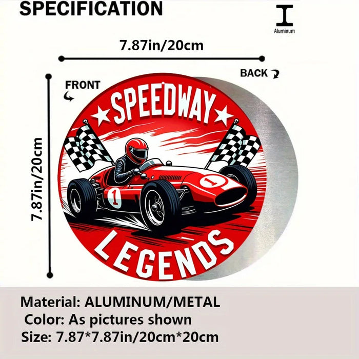 Vintage Race Track Sign Metal Art With Checkered Flag And Helmet Motif