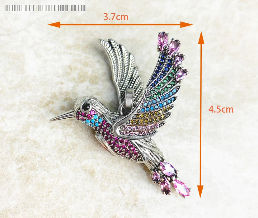 925 Sterling Silver Vibrant Hummingbird Pendants Autumn Fine Jewelry In Boho Gift For Her