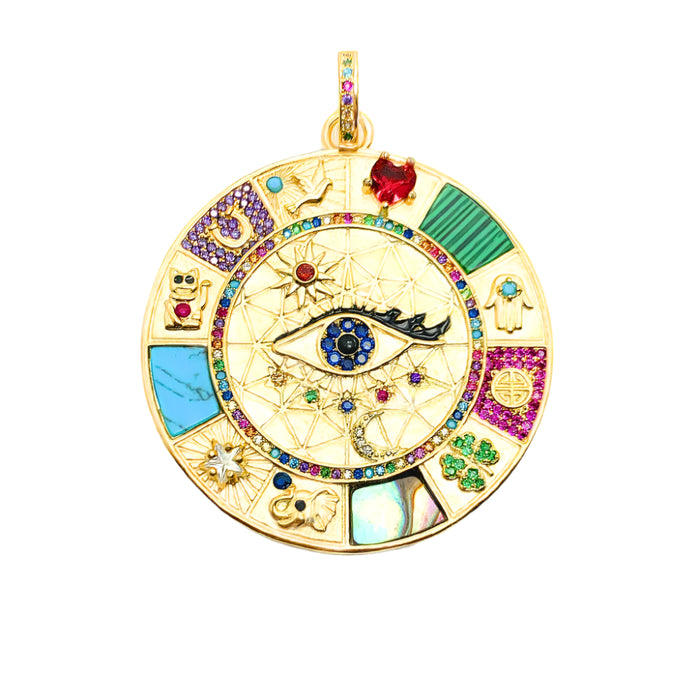 925 Sterling Silver Large Lucky Heart Cat Elephant Clover Fatima Pendant Amulet For Women & Men