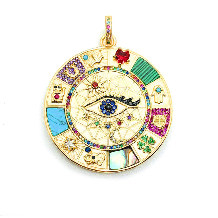 925 Sterling Silver Large Lucky Heart Cat Elephant Clover Fatima Pendant Amulet For Women & Men