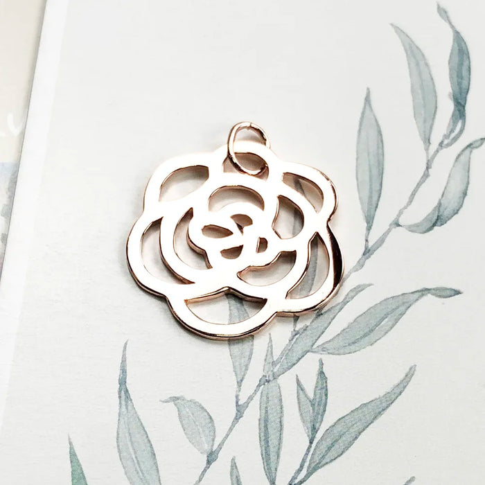 925 Sterling Silver Real Rose Gold Flower Pendant Romantic Gift For Women