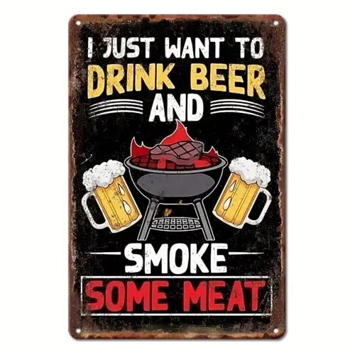 Bbq Metal Sign For Man Cave Retro Beer Grill Decor