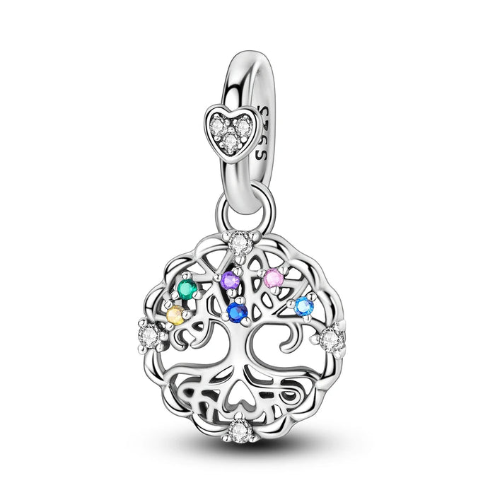 925 Sterling Silver Family Tree Pendant Fits Bracelet Diy Gift