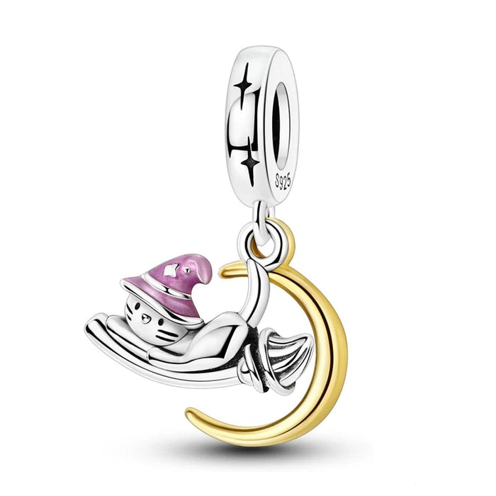 925 Sterling Silver Luminous Cat Pendant Fits Bracelet Diy Gift