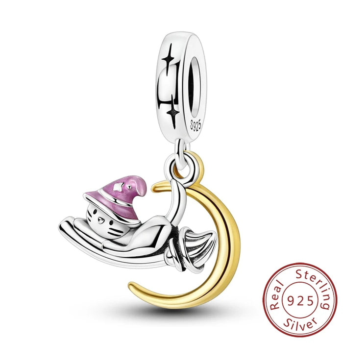 925 Sterling Silver Luminous Cat Pendant Fits Bracelet Diy Gift