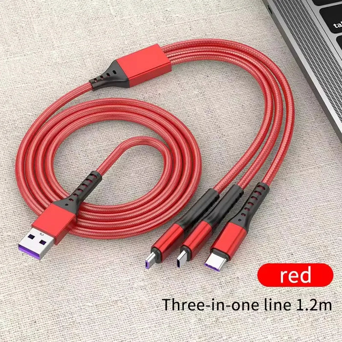 66W 3 In 1 Usb C Fast Charge Cable For Android & Iphone