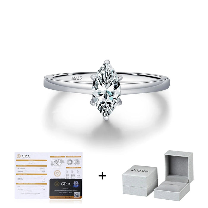 925 Sterling Silver Marquise Cut Moissanite Band Ring For Women