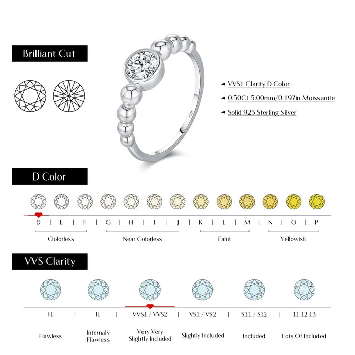 925 Sterling Silver 0.5Ct Vvs1 Moissanite Stackable Ring For Women