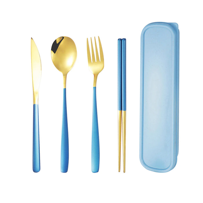 4 Piece Stainless Steel Tableware Set For Students Portable Cutlery Kit