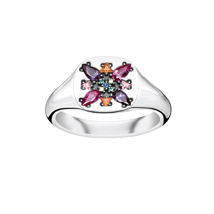 925 Sterling Silver Boho Flower Ring Colourful Stone European Style Fine Jewelry For Women