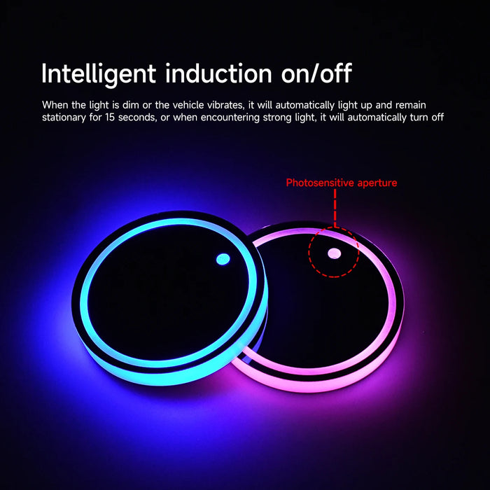 2Pcs Car Cup Holder Light Rgb Colours Bottle Atmosphere Mats