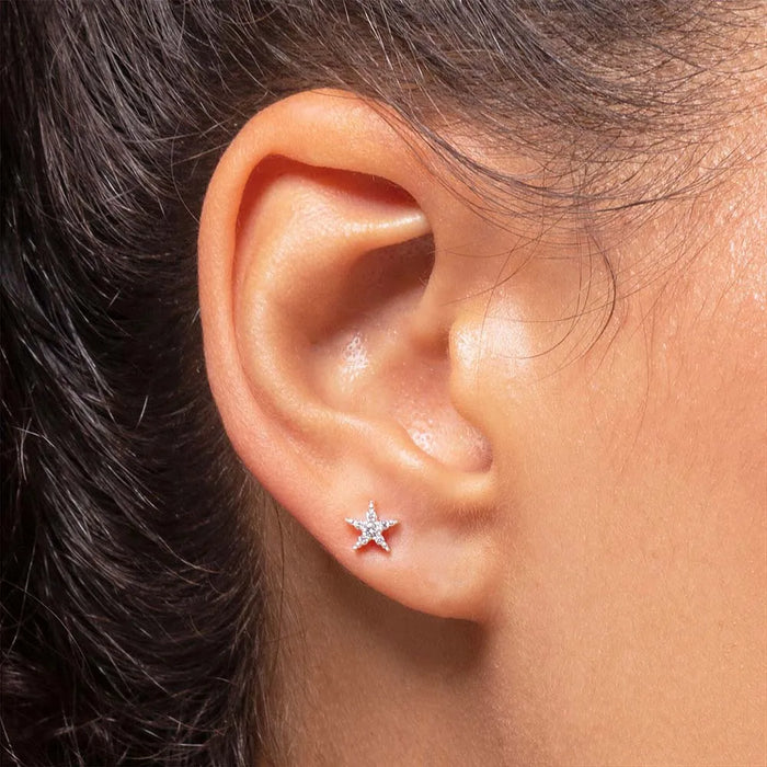 925 Sterling Silver Star Stud Earrings Chic Gift For Women