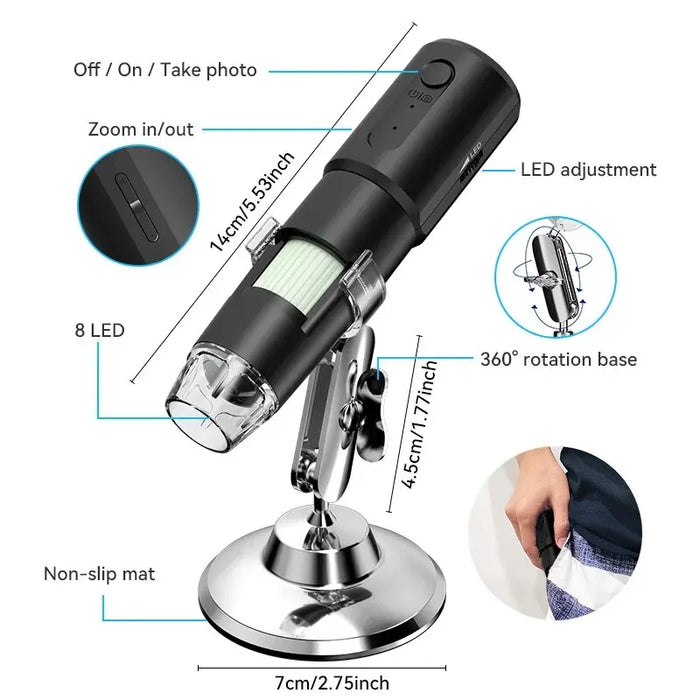Flexible Stand Wifi Microscope 50x 1000x Magnification