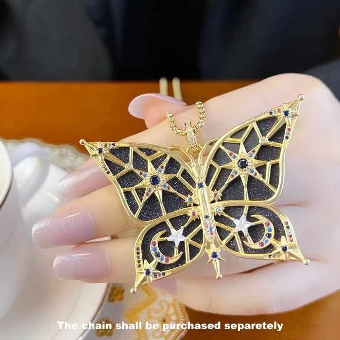 925 Sterling Silver Boho Butterfly Star & Moon Pendant Summer Jewelry Gift For Women