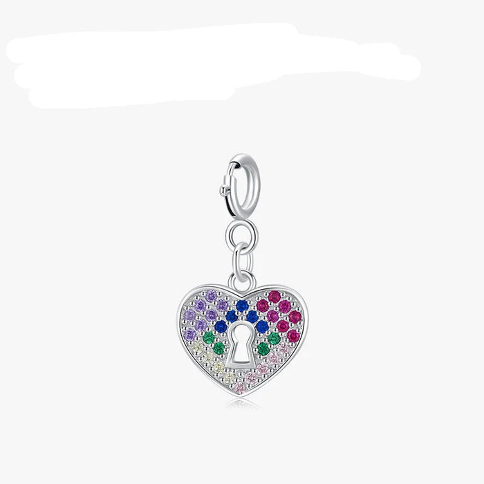 925 Sterling Silver Rainbow Cz Keyhole Hearts Pendant