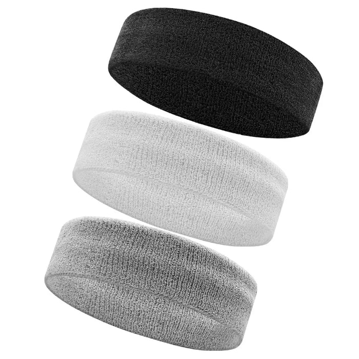 3 Piece Athletic Sweatbands Moisture Wicking Terry Cloth Headbands For Sports