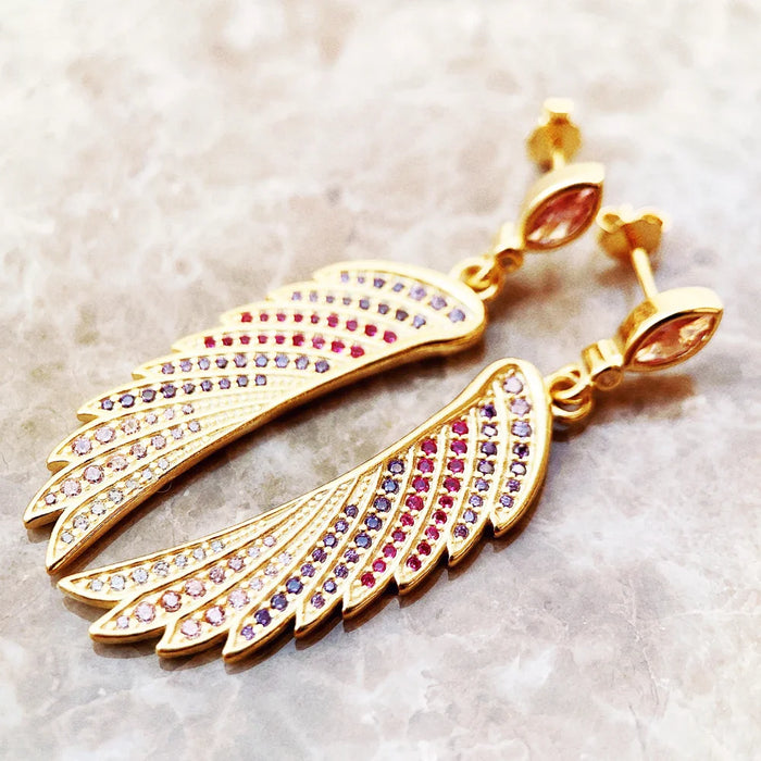925 Sterling Silver Gold Coloured Hummingbird Wing Earrings Women Jewelry