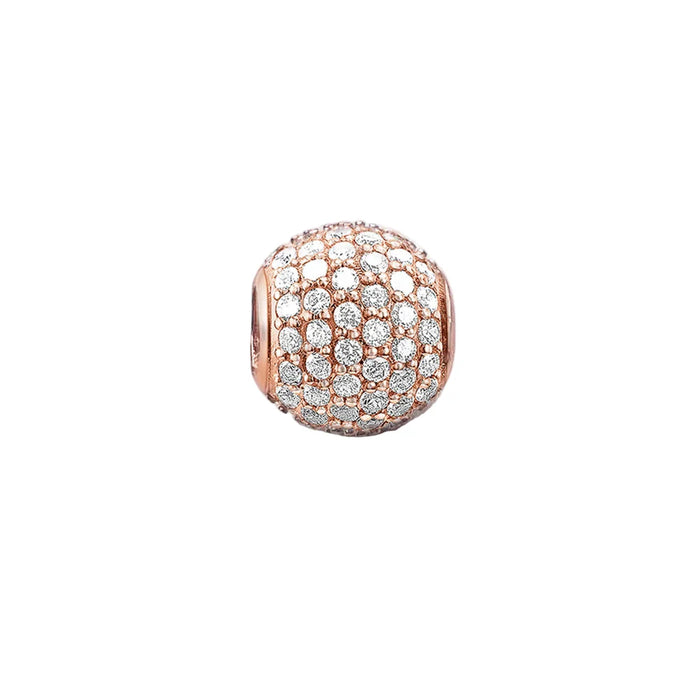 925 Sterling Silver Pink Pave Rose Gold Beads Charm Gift For Women