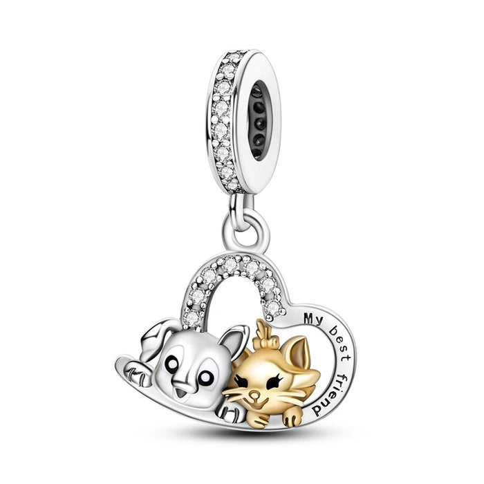 925 Sterling Silver Animal Charms Dog Cat Pet Beads For Bracelet Or Necklace