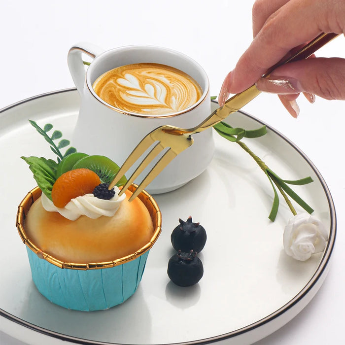 4 / 8 / 12 Piece Stainless Steel Gold Dessert Fork Set
