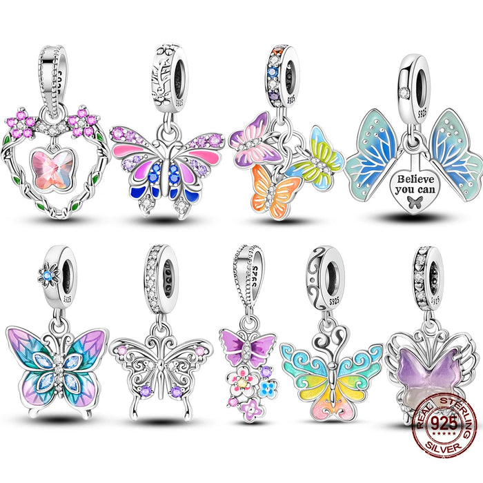 925 Sterling Silver Butterfly Pendant Fits Bracelet Diy Gift For Women