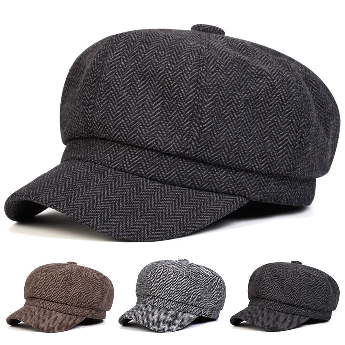 Stylish Herringbone Newsboy Hat Unisex Beret Cap For Spring & Autumn