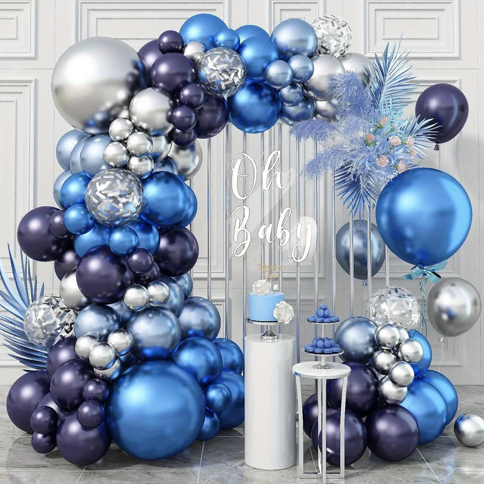 125Pcs Blue And Silver Balloon Garland Arch Kit Suitable For Birthday Parties Theme Event Scene Decoration Background Etc