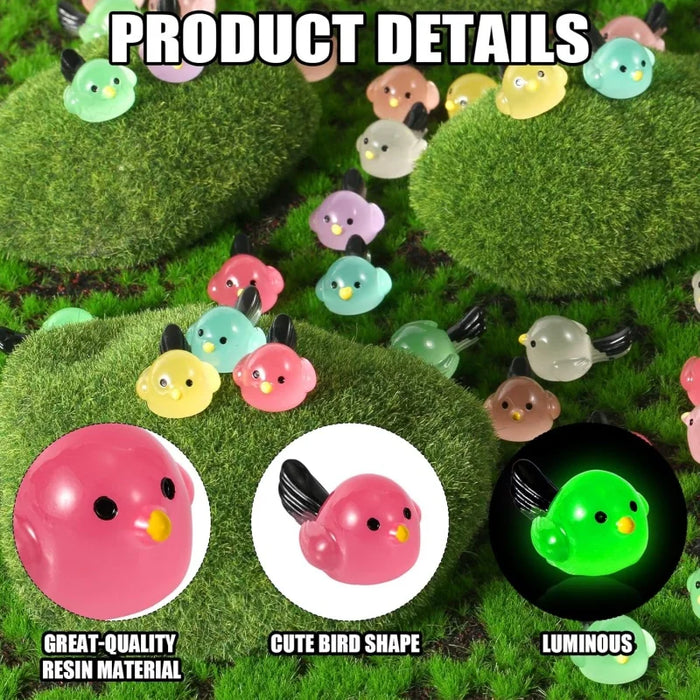 8 Colors Glow In The Dark Mini Birds Resin Figures Micro Landscape