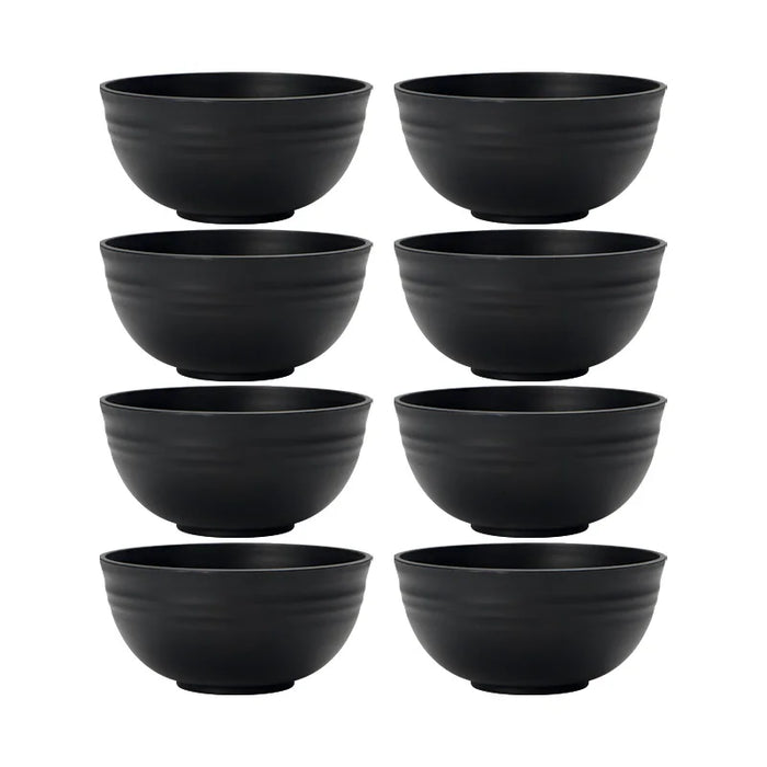 4 / 6 / 8 Piece Reusable Black Plastic Dinner Bowls Ideal For Food Dessert Camping