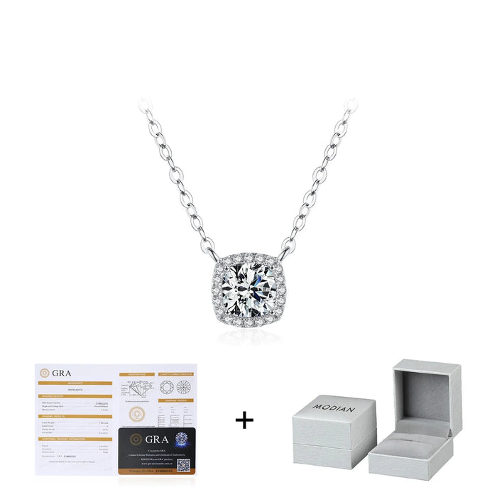 925 Sterling Silver 1Ct Square Cushion Moissanite Pendant Necklacebridal Jewelry
