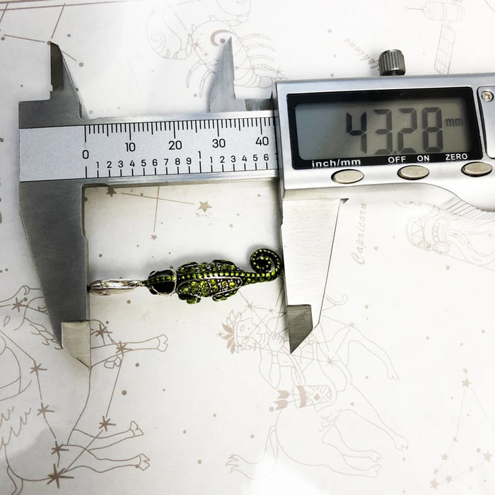 925 Sterling Silver Green Lizard Chameleon Charm Real Fine Jewelry Gift For Women & Men