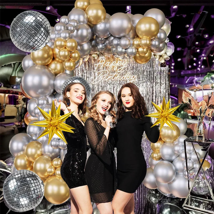 108Pcs Silver And Gold Latex Balloon Metal Balloon Arch Kit For Disco Parties Birthday Parties Graduation Ceremony Decorations