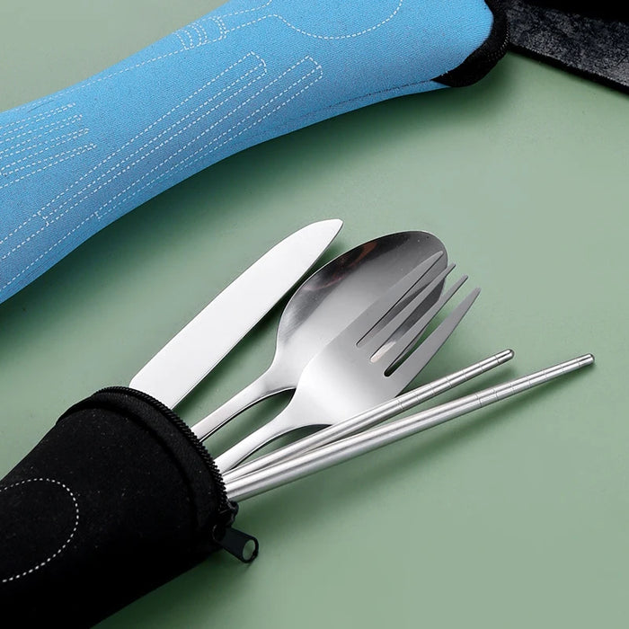 4 Piece Stainless Steel Cutlery Set For School Travel Camping Work