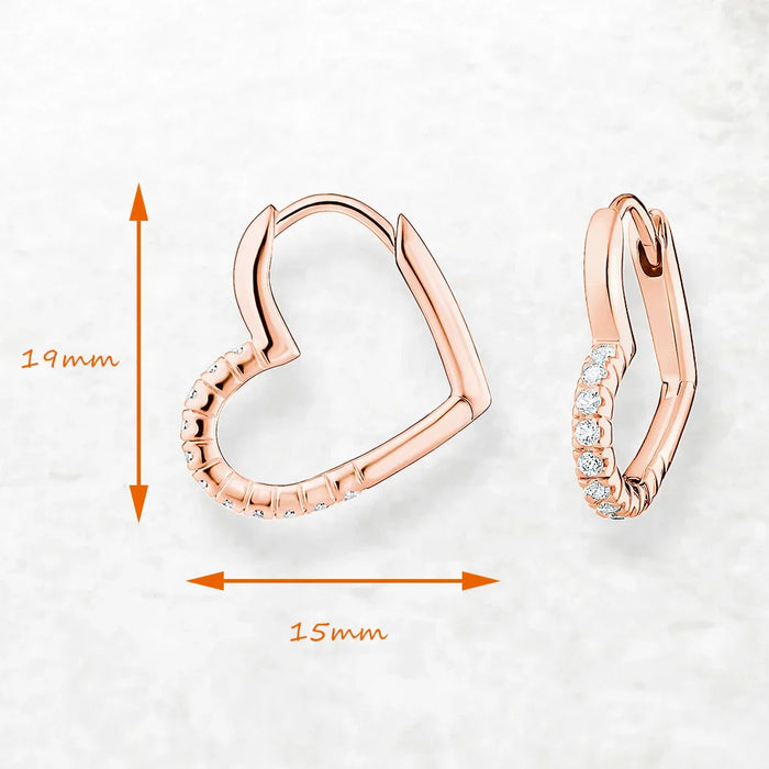 925 Sterling Silver Romantic Gift Rose Gold Heart Hoop Earrings Real Fine Jewelry For Women