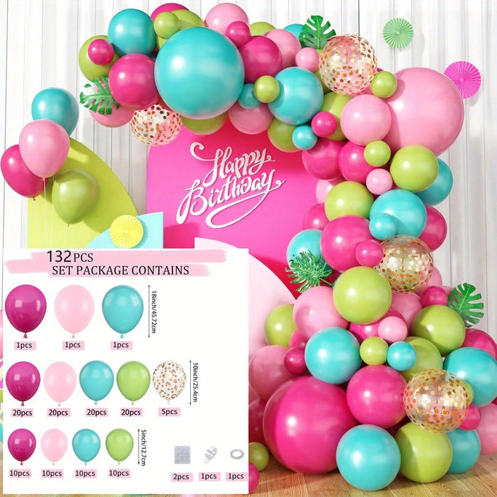 132Pcs Hawaiian Themed Balloon Set Suitable For Pool Barbecue Parties Birthday Anniversaries Adult Party Decorations