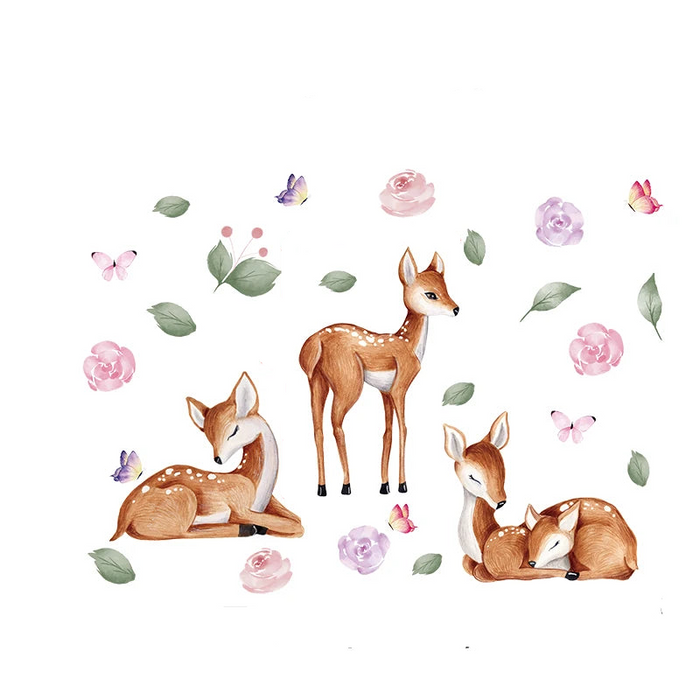 Watercolour Deer & Flower Wall Stickers For Kids Room Decor