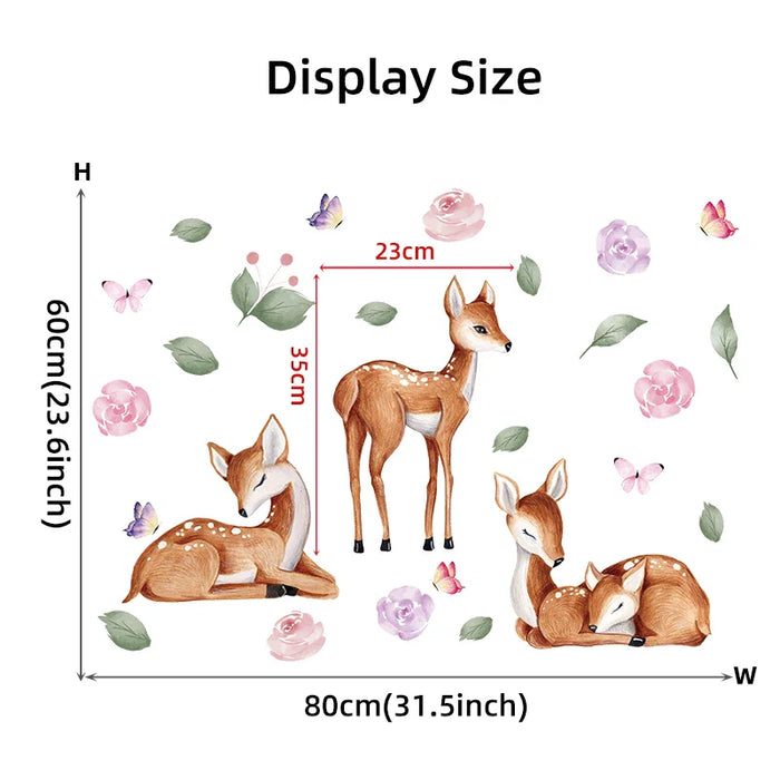 Watercolour Deer & Flower Wall Stickers For Kids Room Decor