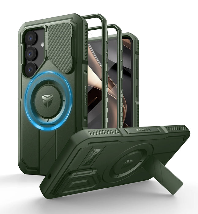 For Samsung Galaxy S25 Rugged Shockproof Built-In Screen Protector Kickstand Case With Built-In Sliding Camera Case