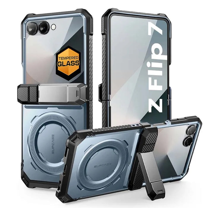 For Samsung Galaxy Z Flip 7 Ub Grip Military-Grade Rugged Back Phone Case With Stand & Front Screen Protector