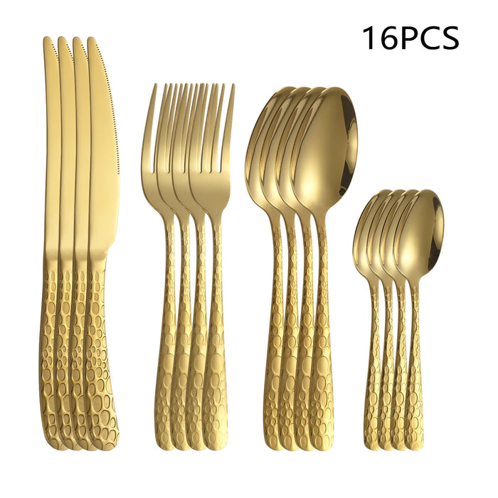 4 / 6 / 16 / 24 Piece Gold Stainless Steel Tableware Set For Family Dining