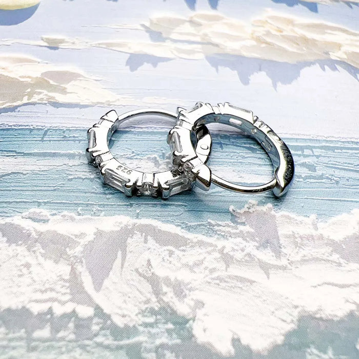 925 Sterling Silver Real Hinged Hoop Earrings With White Zircon Fine Jewelry For Women